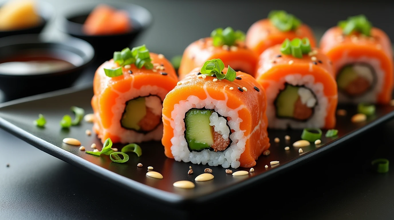 sushi order topped with salmon